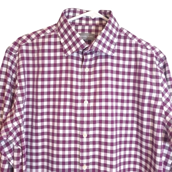 MICHAEL Kors Burgandy GINGHAM Button Shirt - Picture 1 of 7